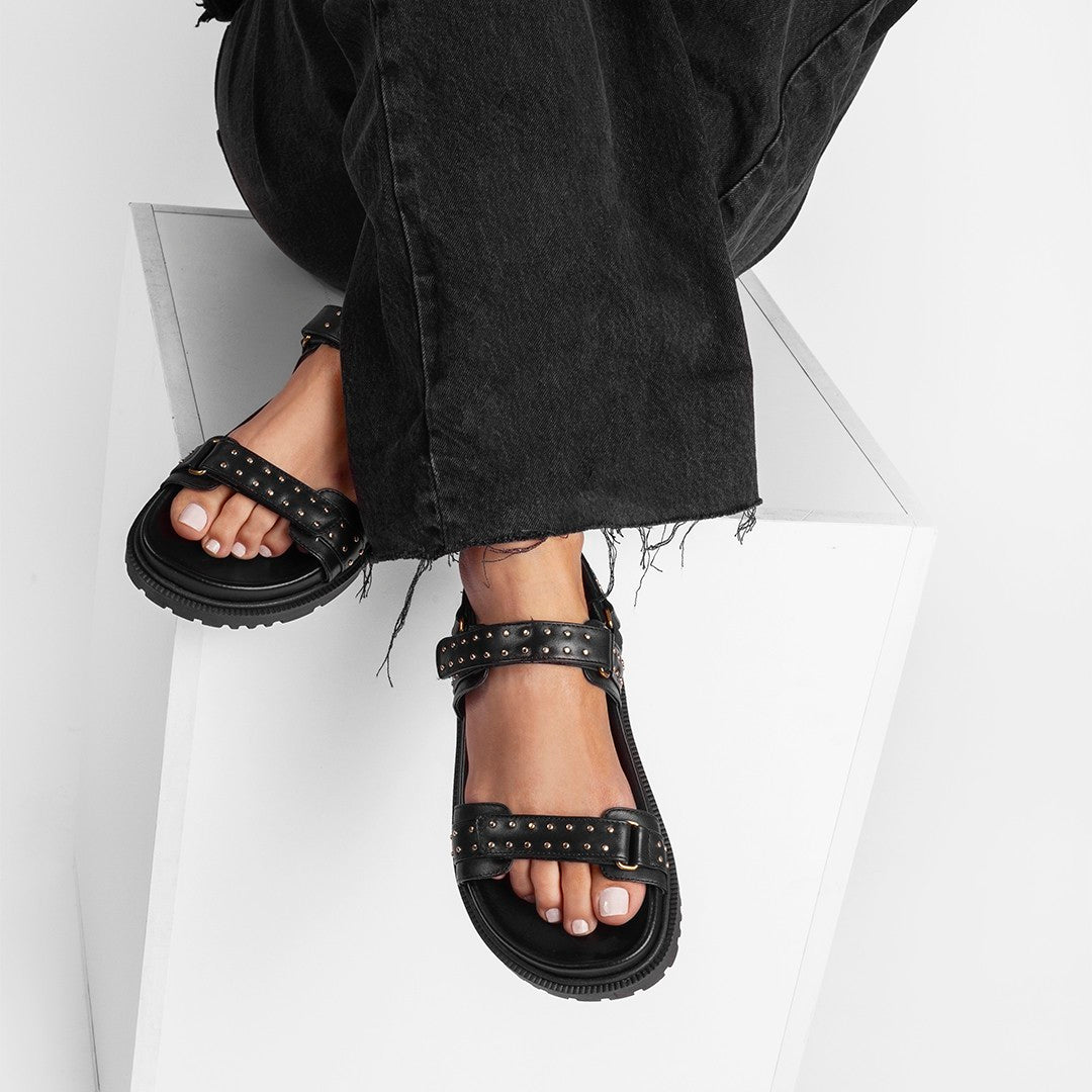 Flat Megan Studded Black