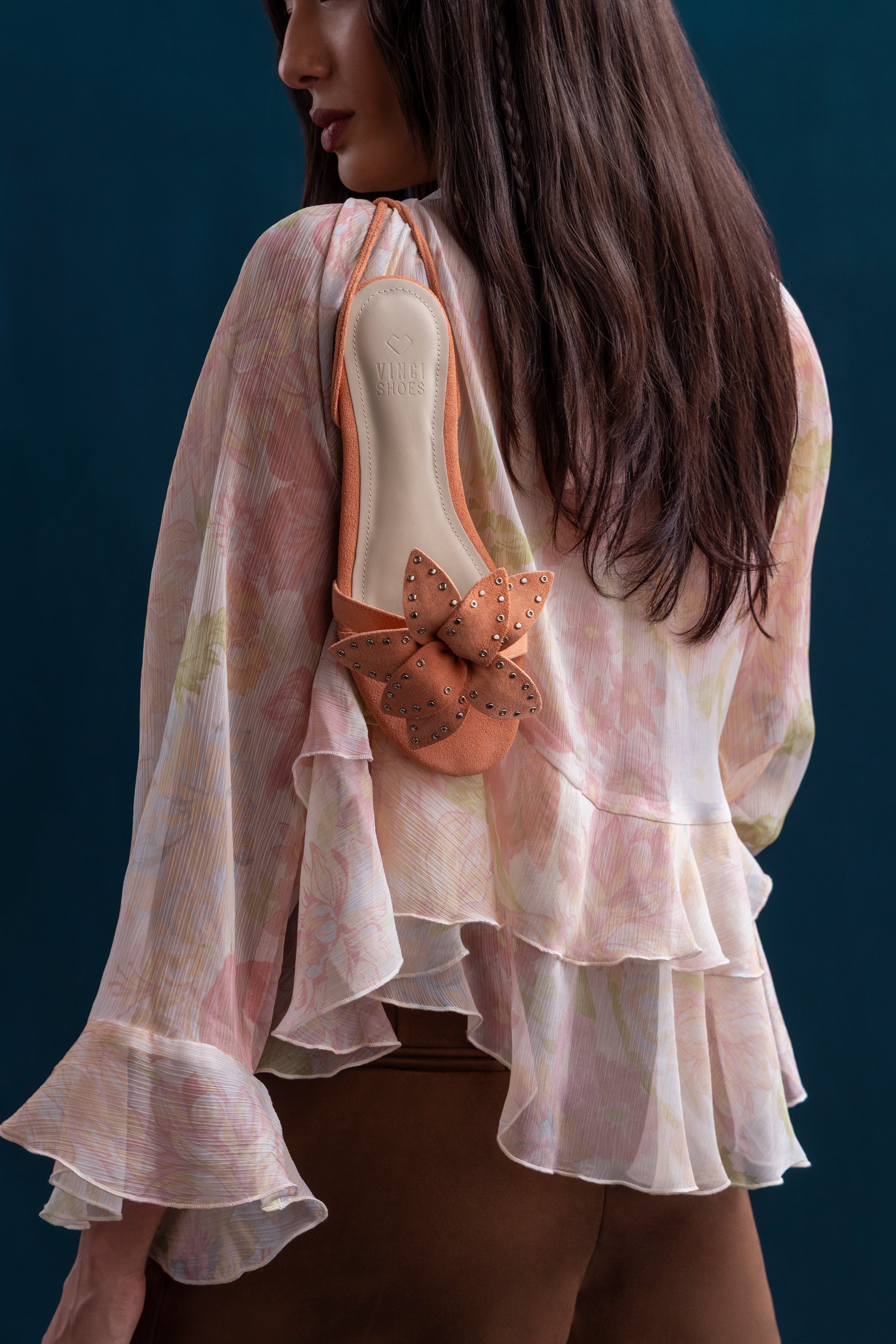 Rasteira Poliana Studded Camurça Peach